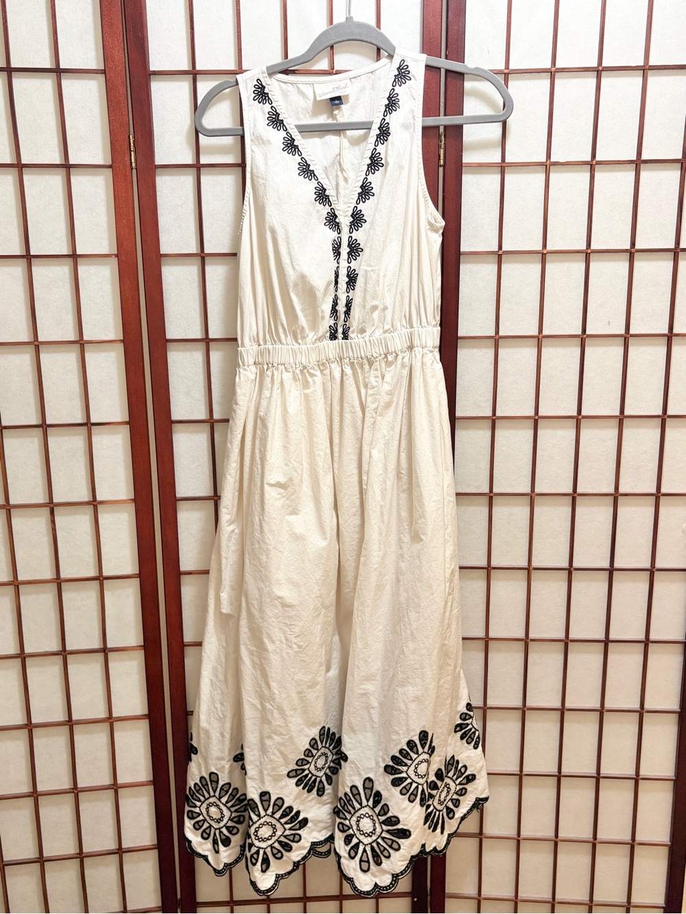 Universal Thread Cream Maxi Dress with Black Embroidery